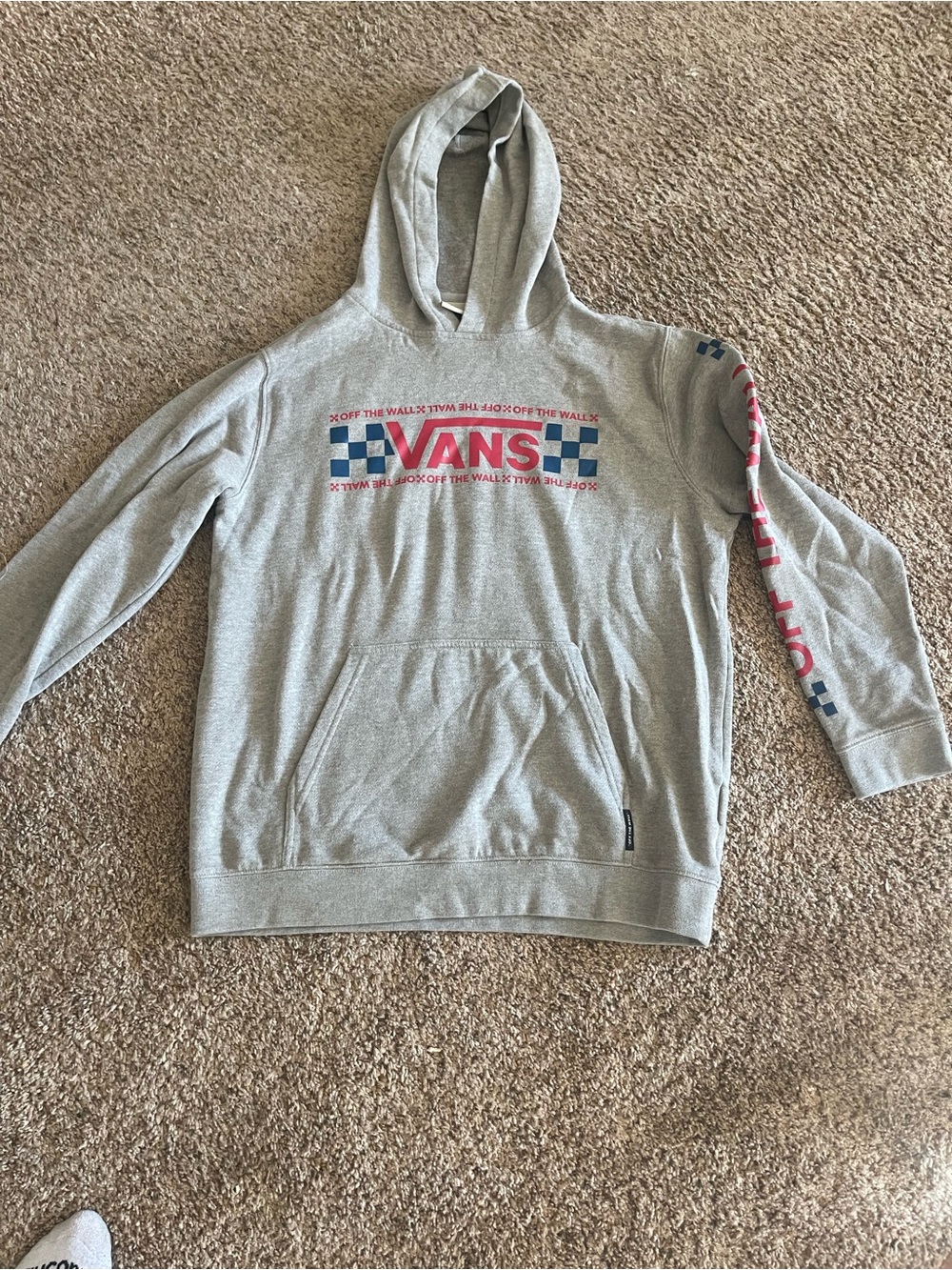 Vans Gray Pullover Hoodie with Red & Blue Logo Youth XL